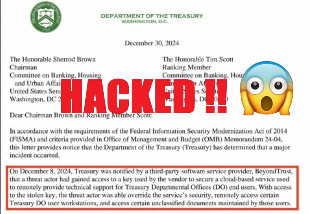 The US Department Of Treasury Was Hacked By Beijing Based Chinese Hackers