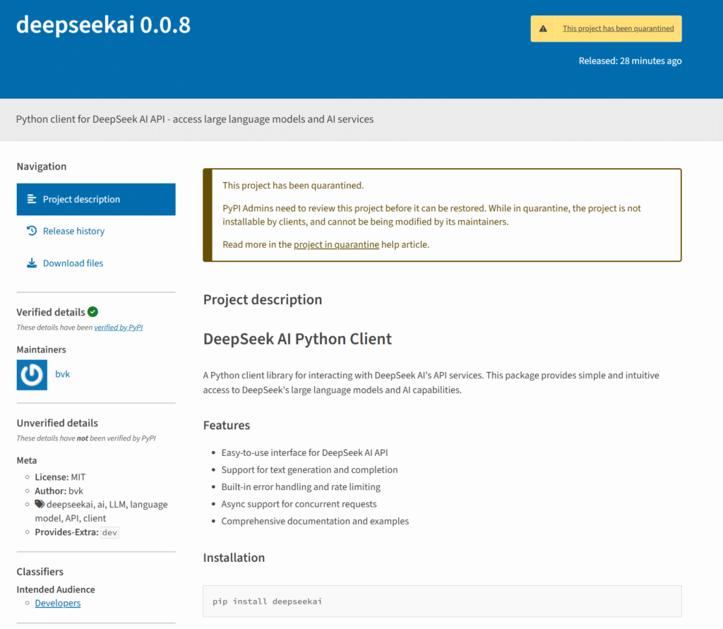 Malicious Packages deepseeek and deepkseekai In Python